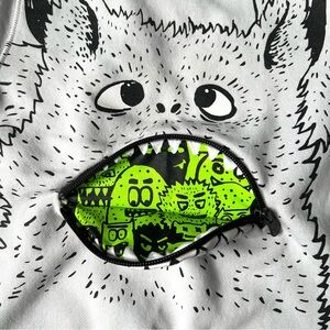 5T 💚 GAP Boys Monster Zipper Crewneck Grey Cotton Fleece Sweatshirt Halloween